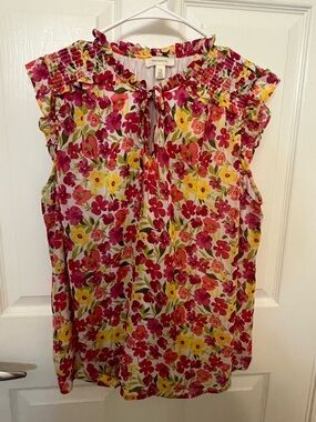 Tamara H. Floral Smocked Neck Sleeveless Camisole - Pink & Yellow